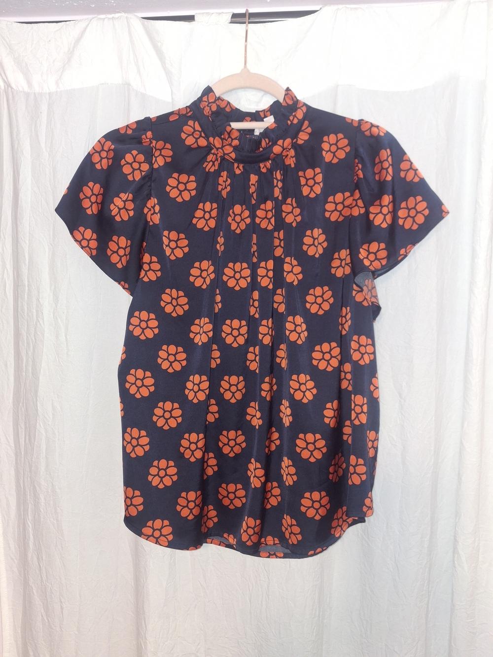 THML Navy Blouse with Orange Floral Motif
